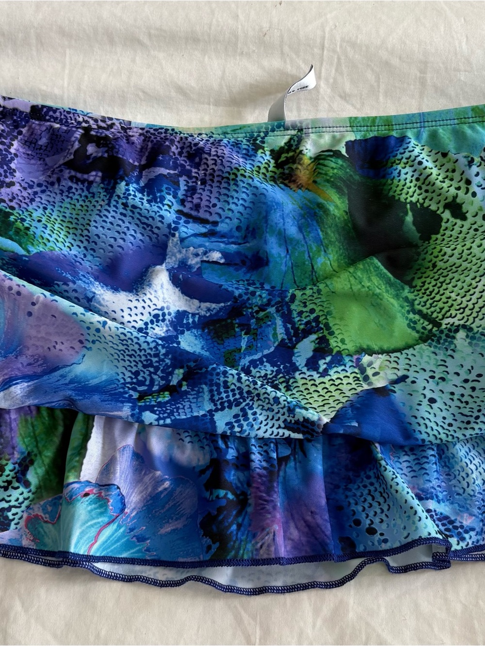 Kenneth Cole Blue Green Abstract Ruffle swim bottoms & Skirt